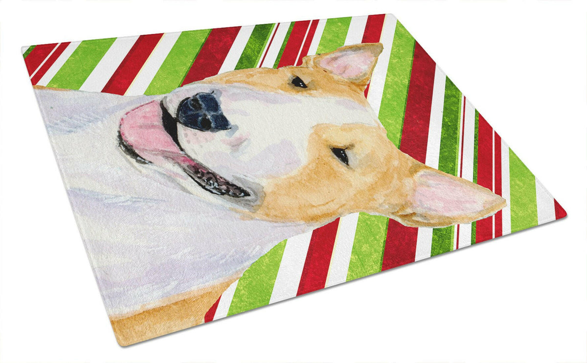 Bull Terrier Candy Cane Holiday Christmas Glass Cutting Board Large by Caroline&#39;s Treasures