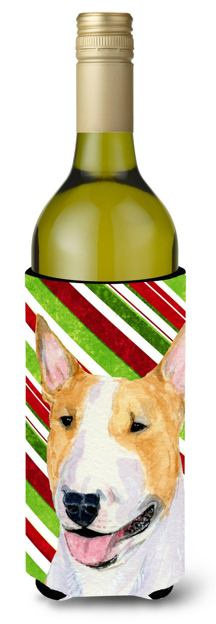 Bull Terrier Candy Cane Holiday Christmas Wine Bottle Beverage Insulator Beverage Insulator Hugger by Caroline&#39;s Treasures
