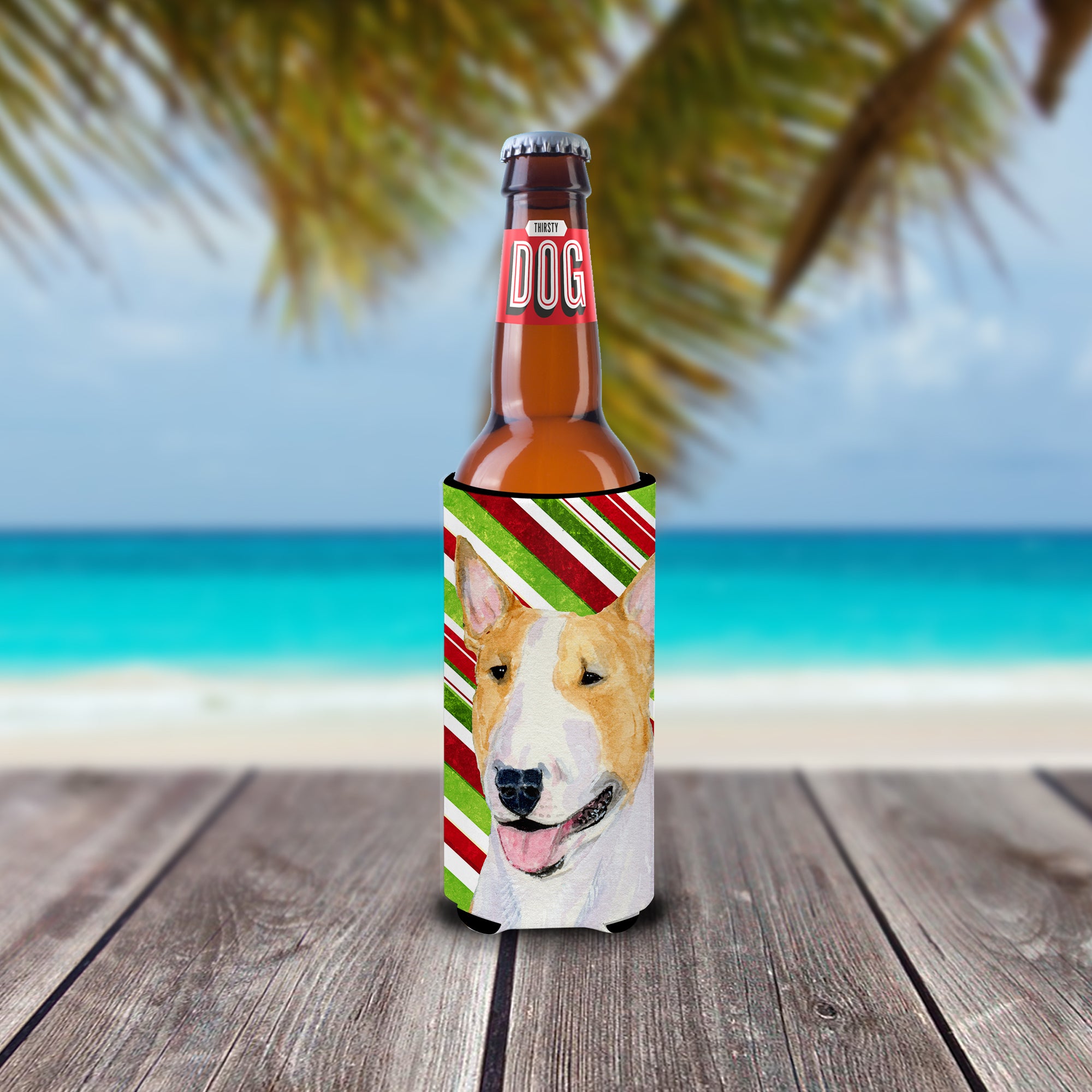 Bull Terrier Candy Cane Holiday Christmas Ultra Beverage Insulators for slim cans SS4565MUK.