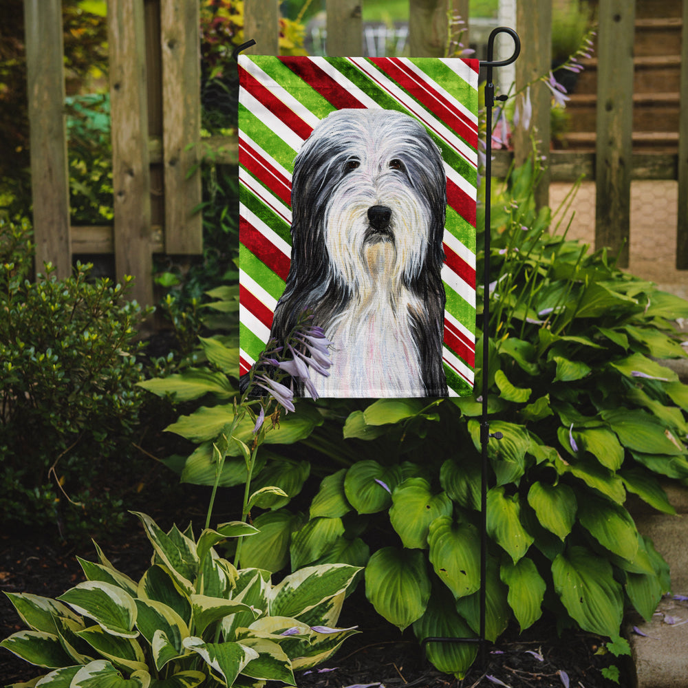 Bearded Collie Candy Cane Holiday Christmas Flag Garden Size.