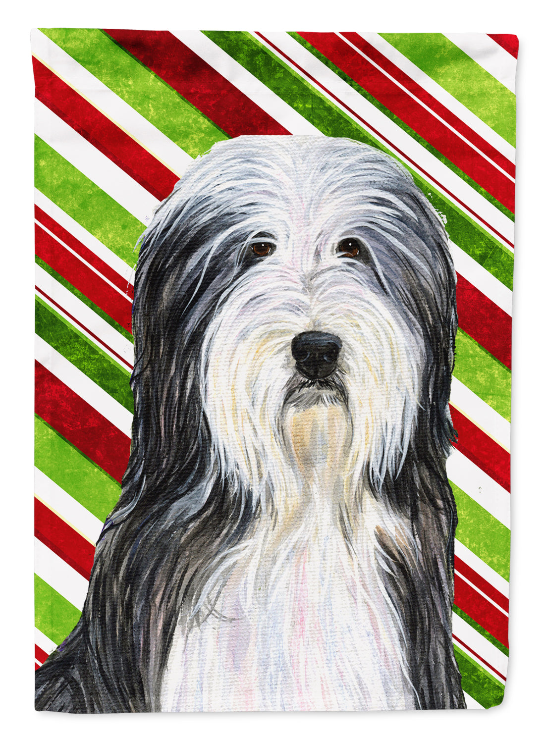 Bearded Collie Candy Cane Holiday Christmas Flag Garden Size.