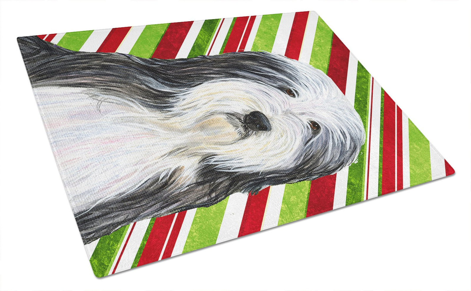 Bearded Collie Candy Cane Holiday Christmas Glass Cutting Board Large by Caroline's Treasures