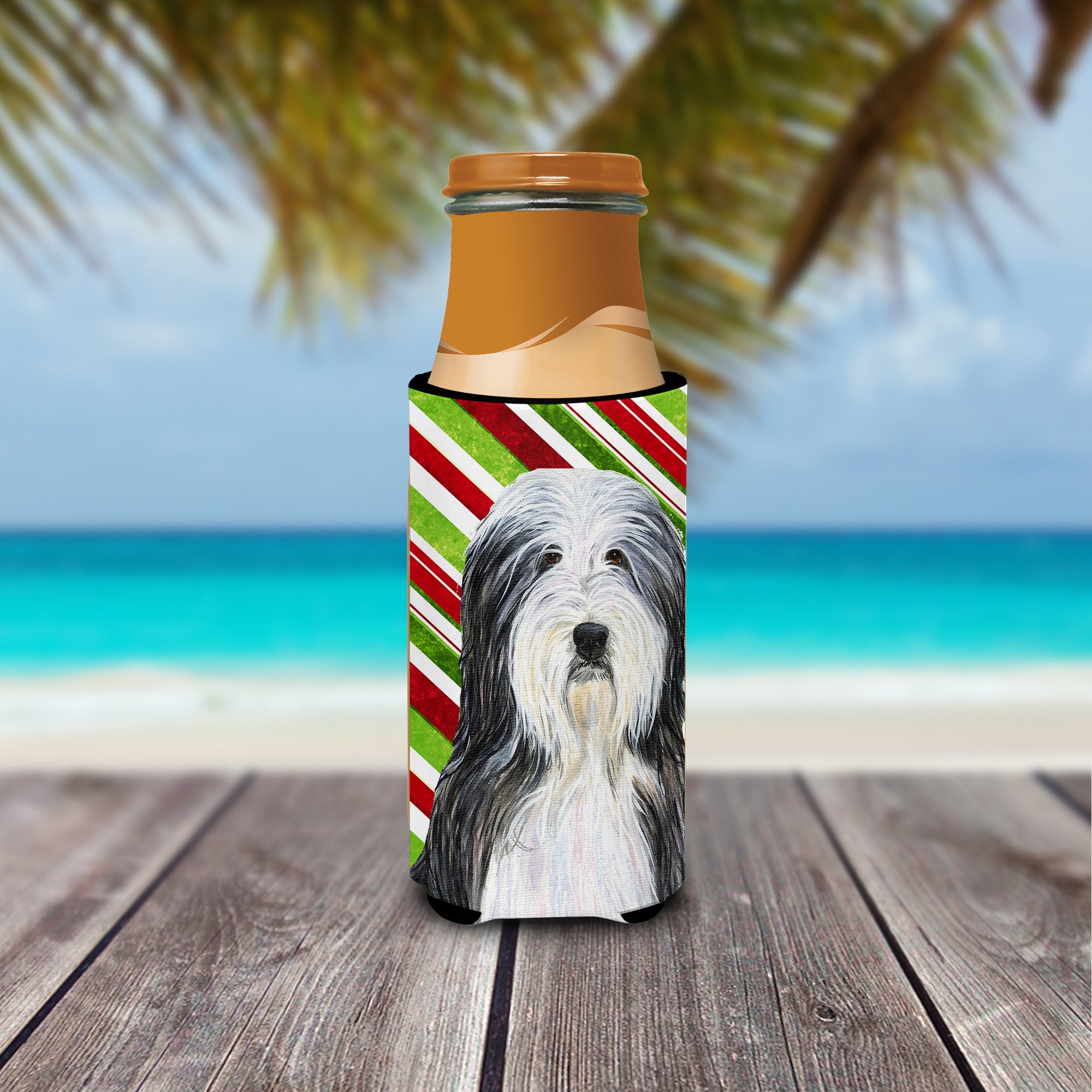 Bearded Collie Candy Cane Holiday Christmas Ultra Beverage Insulators for slim cans SS4566MUK.