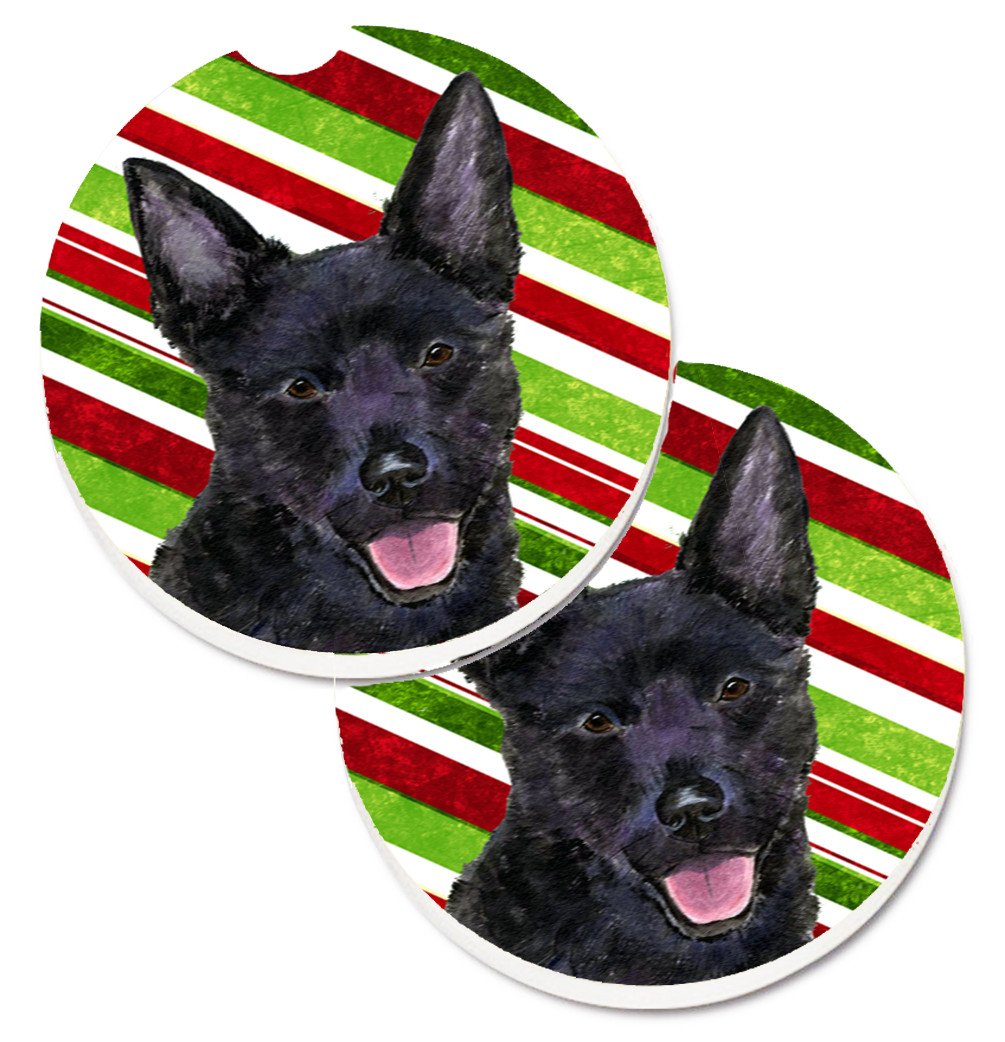 Australian Kelpie Candy Cane Holiday Christmas Set of 2 Cup Holder Car Coasters SS4567CARC by Caroline&#39;s Treasures