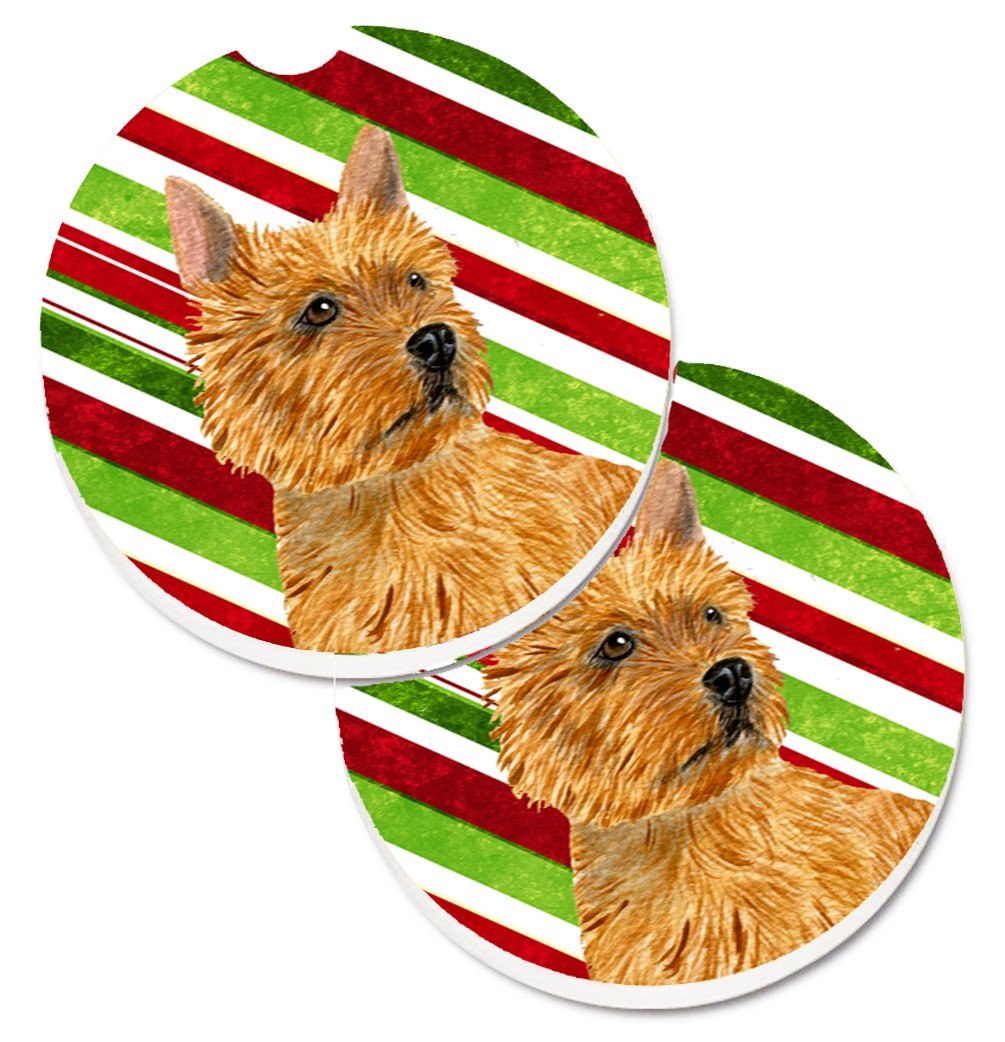 Norwich Terrier Candy Cane Holiday Christmas Set of 2 Cup Holder Car Coasters SS4568CARC by Caroline&#39;s Treasures