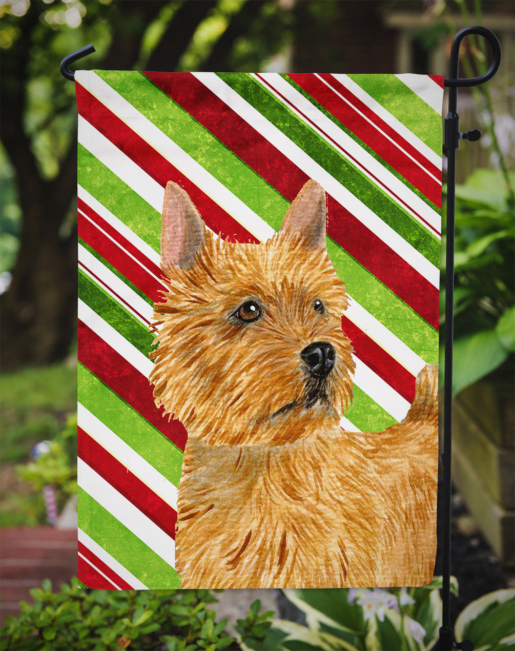 Norwich Terrier Candy Cane Holiday Christmas Flag Garden Size.