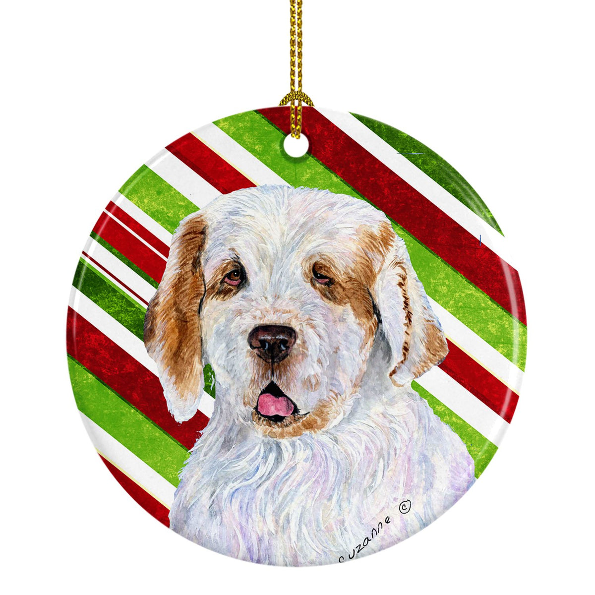 Clumber Spaniel Candy Cane Holiday Christmas Ceramic Ornament SS4569 by Caroline&#39;s Treasures