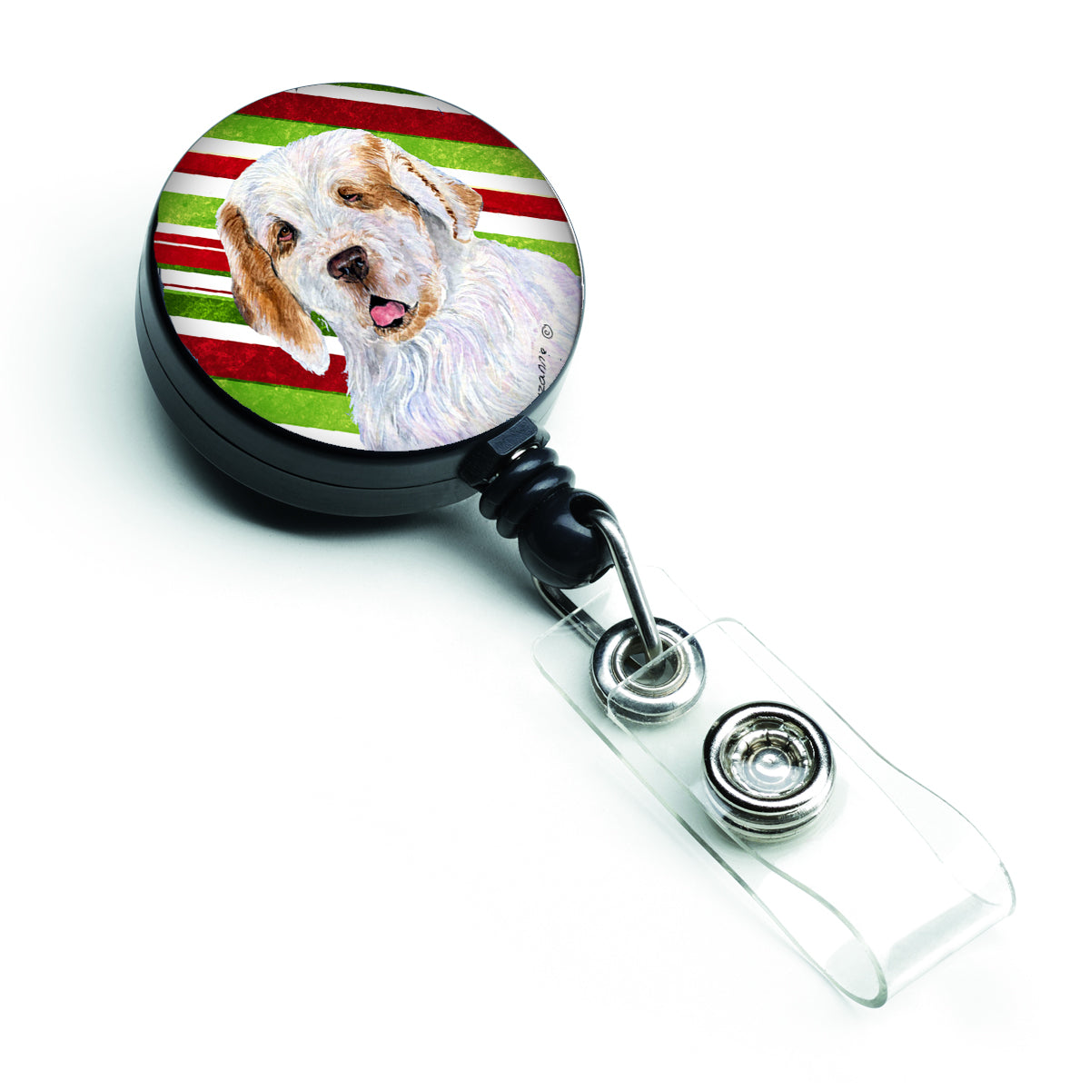 Clumber Spaniel Candy Cane Holiday Christmas Retractable Badge Reel SS4569BR