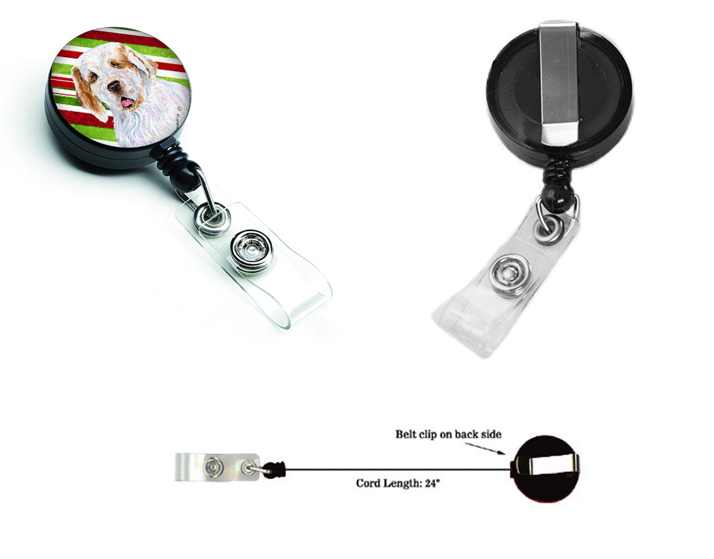 Clumber Spaniel Candy Cane Holiday Christmas Retractable Badge Reel SS4569BR  the-store.com.