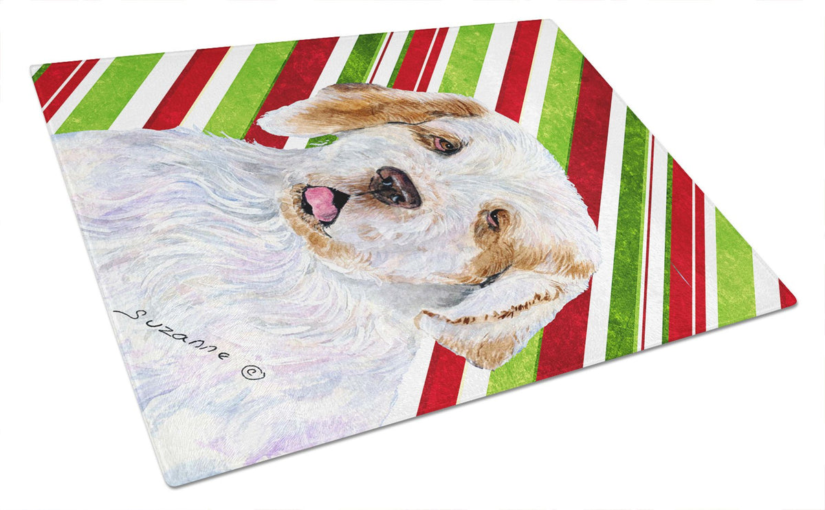 Clumber Spaniel Candy Cane Holiday Christmas Glass Cutting Board Large by Caroline&#39;s Treasures