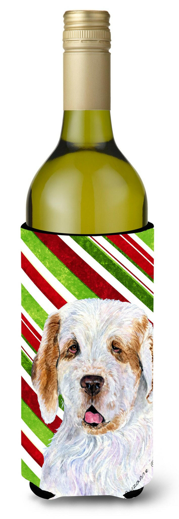 Clumber Spaniel Candy Cane Holiday Christmas Wine Bottle Beverage Insulator Beverage Insulator Hugger by Caroline&#39;s Treasures