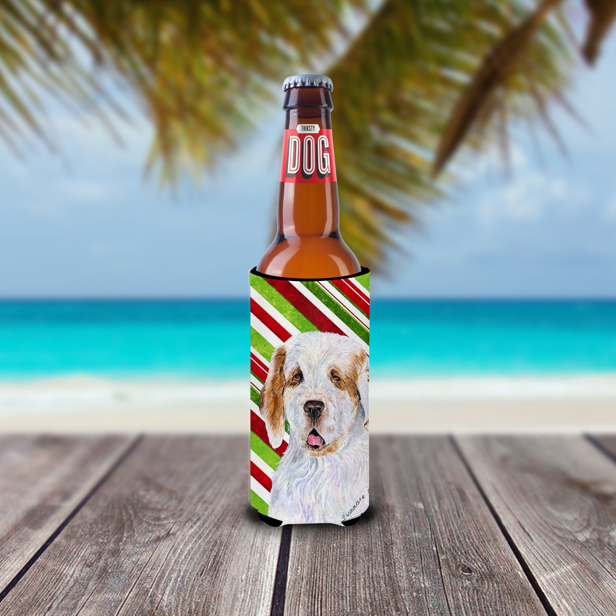 Clumber Spaniel Candy Cane Holiday Christmas Ultra Beverage Insulators for slim cans SS4569MUK.