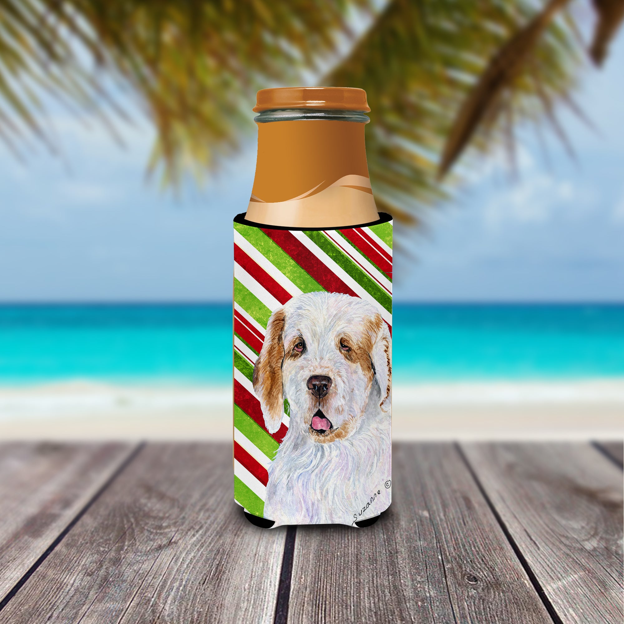 Clumber Spaniel Candy Cane Holiday Christmas Ultra Beverage Insulators for slim cans SS4569MUK