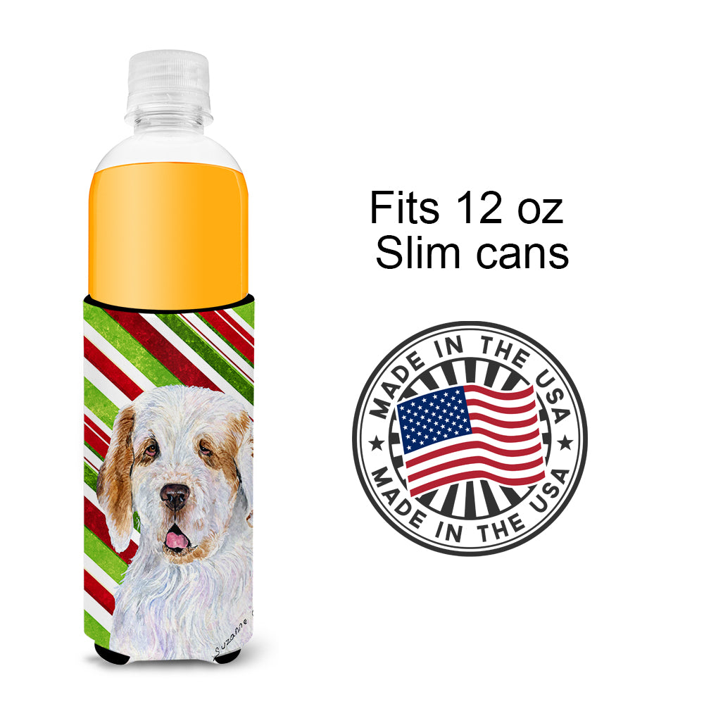 Clumber Spaniel Candy Cane Holiday Christmas Ultra Beverage Insulators for slim cans SS4569MUK.