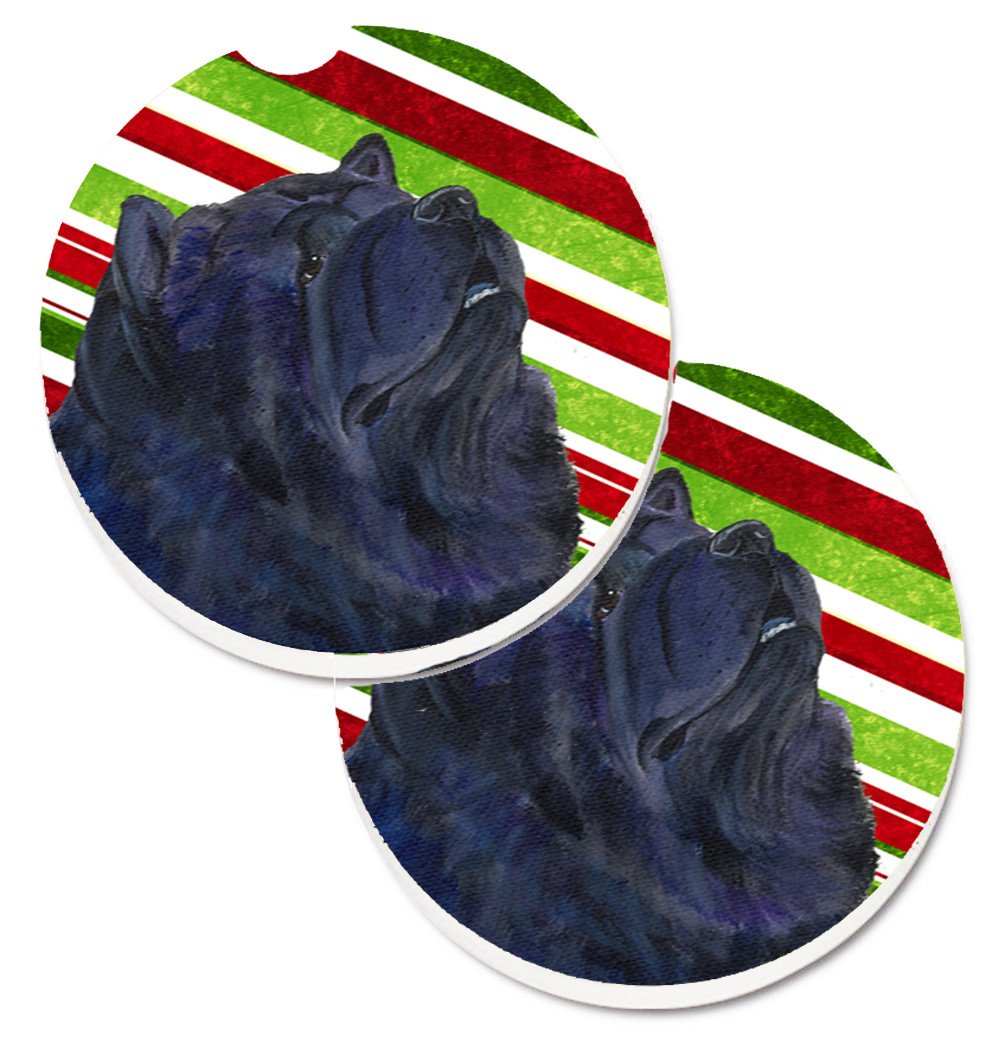 Chow Chow Candy Cane Holiday Christmas Set of 2 Cup Holder Car Coasters SS4570CARC by Caroline&#39;s Treasures