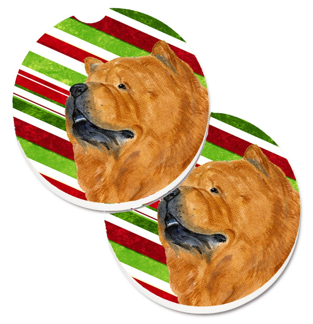 Chow Chow Candy Cane Holiday Christmas Set of 2 Cup Holder Car Coasters SS4571CARC by Caroline's Treasures