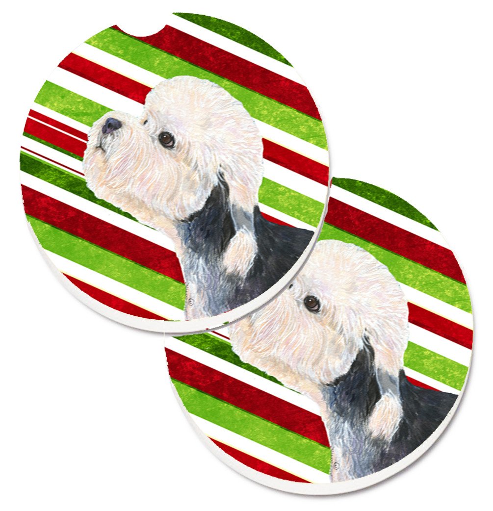 Dandie Dinmont Terrier Candy Cane Holiday Christmas Set of 2 Cup Holder Car Coasters SS4572CARC by Caroline&#39;s Treasures