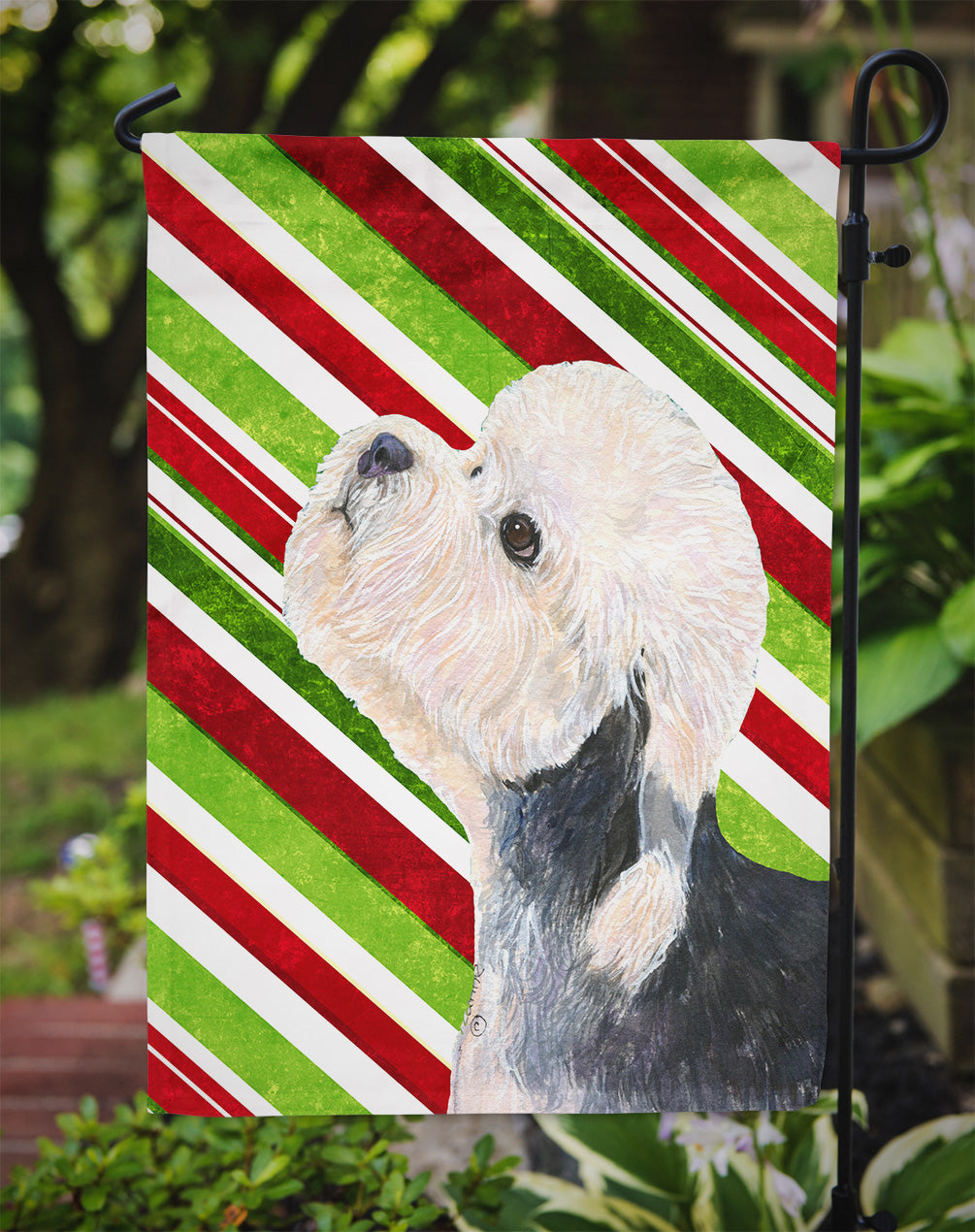 Dandie Dinmont Terrier Candy Cane Holiday Christmas Flag Garden Size.