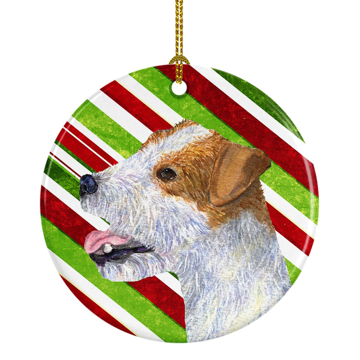 Jack Russell Terrier Candy Cane Holiday Christmas Ceramic Ornament SS4573 by Caroline&#39;s Treasures