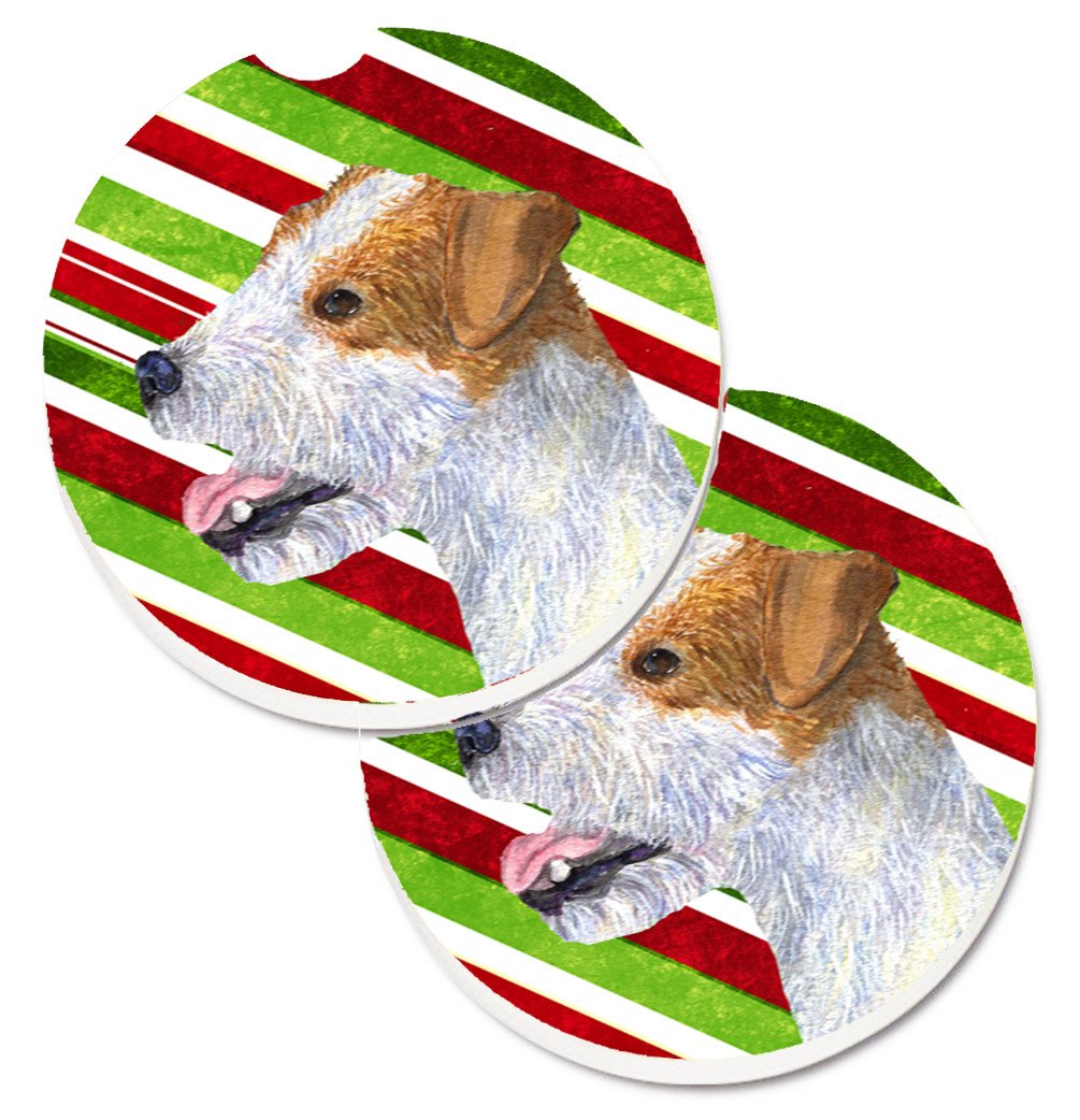 Jack Russell Terrier Candy Cane Holiday Christmas Set of 2 Cup Holder Car Coasters SS4573CARC by Caroline&#39;s Treasures