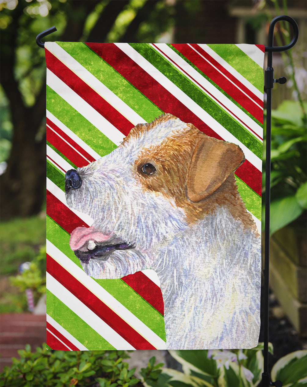Jack Russell Terrier Candy Cane Holiday Christmas Flag Garden Size.