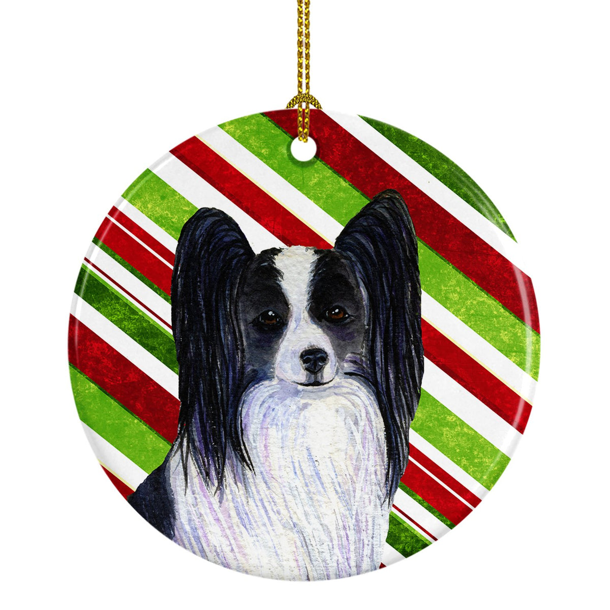 Papillon Candy Cane Holiday Christmas Ceramic Ornament SS4574 by Caroline&#39;s Treasures
