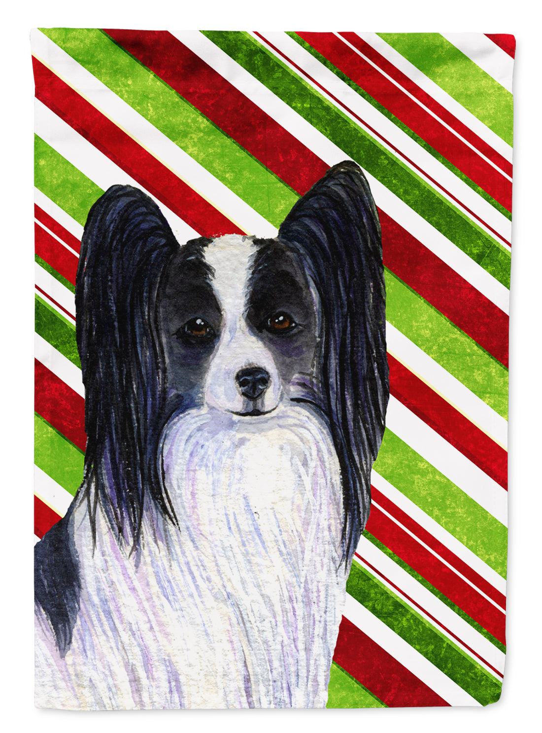 Papillon Candy Cane Holiday Christmas Flag Canvas House Size  the-store.com.