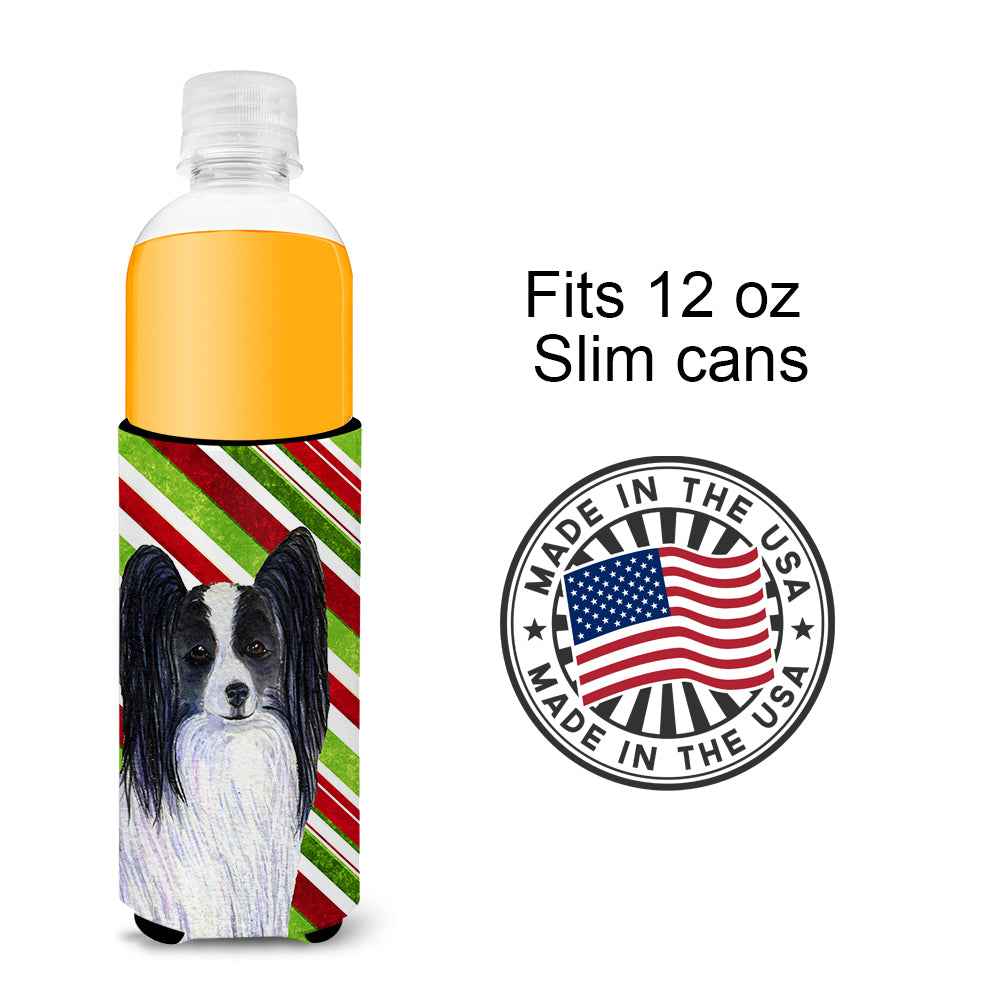 Papillon Candy Cane Holiday Christmas Ultra Beverage Insulators for slim cans SS4574MUK.