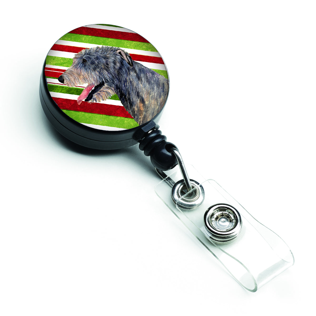 Irish Wolfhound Candy Cane Holiday Christmas Retractable Badge Reel SS4575BR
