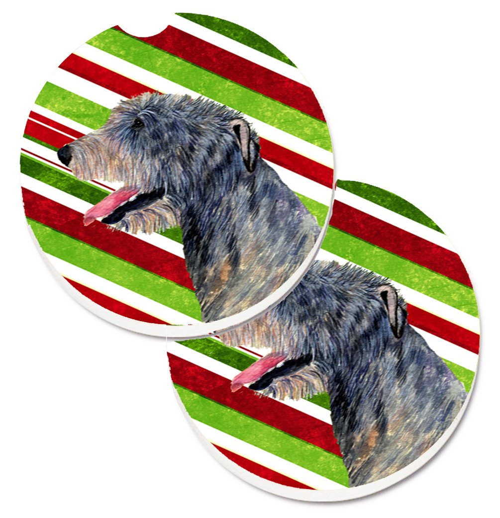 Irish Wolfhound Candy Cane Holiday Christmas Set of 2 Cup Holder Car Coasters SS4575CARC by Caroline&#39;s Treasures