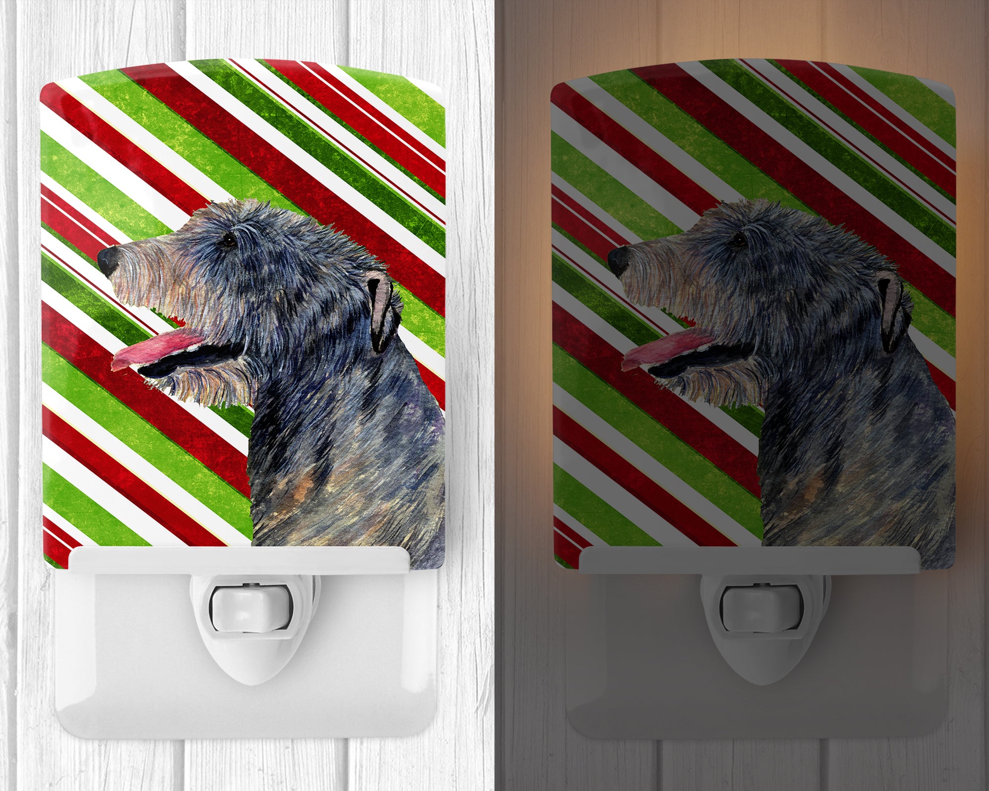 Irish Wolfhound Candy Cane Holiday Christmas Ceramic Night Light SS4575CNL - the-store.com