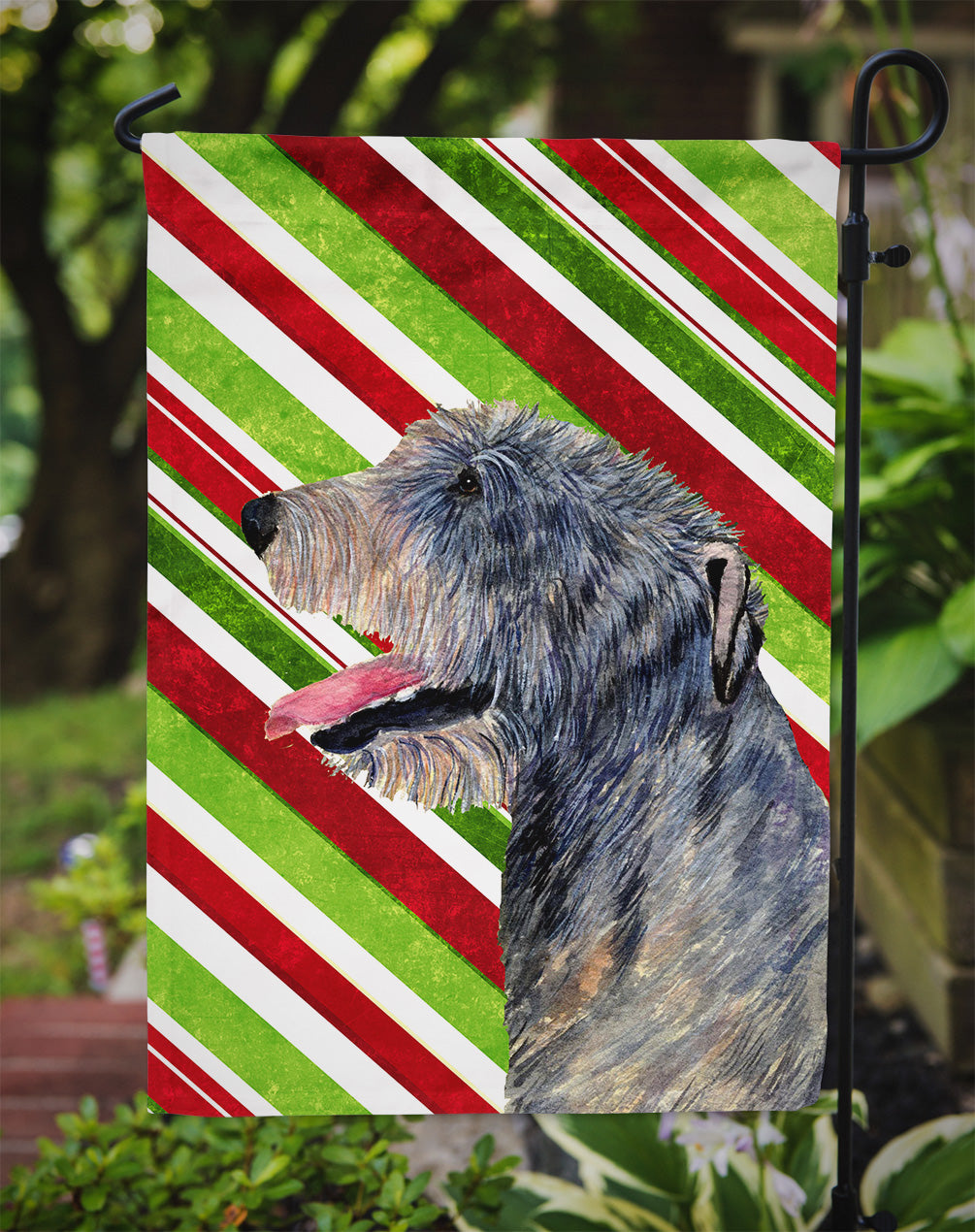 Irish Wolfhound Candy Cane Holiday Christmas Flag Garden Size.