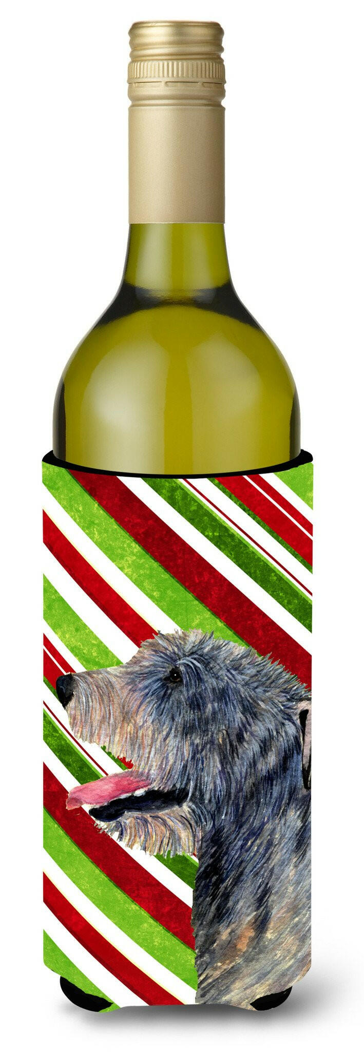 Irish Wolfhound Candy Cane Holiday Christmas Wine Bottle Beverage Insulator Beverage Insulator Hugger by Caroline&#39;s Treasures