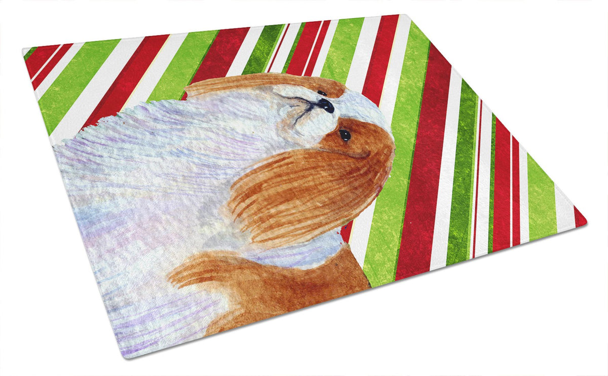 English Toy Spaniel Candy Cane Holiday Christmas Glass Cutting Board Large by Caroline&#39;s Treasures