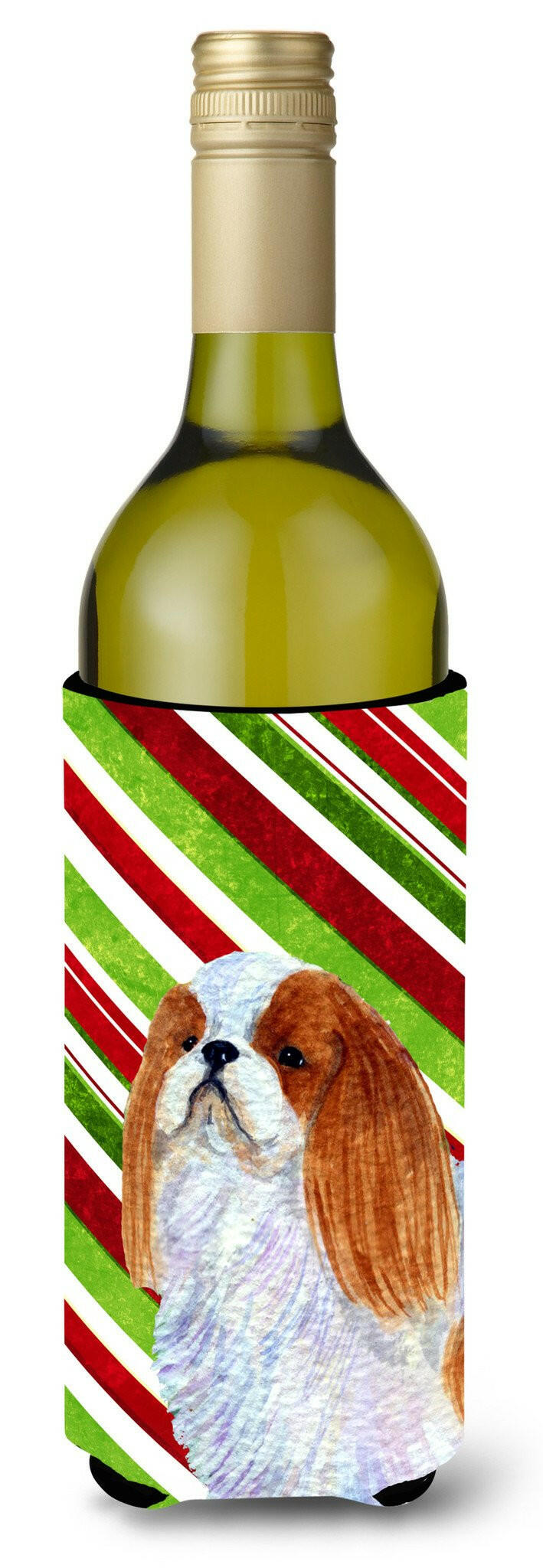 English Toy Spaniel Candy Cane Holiday Christmas Wine Bottle Beverage Insulator Beverage Insulator Hugger by Caroline&#39;s Treasures