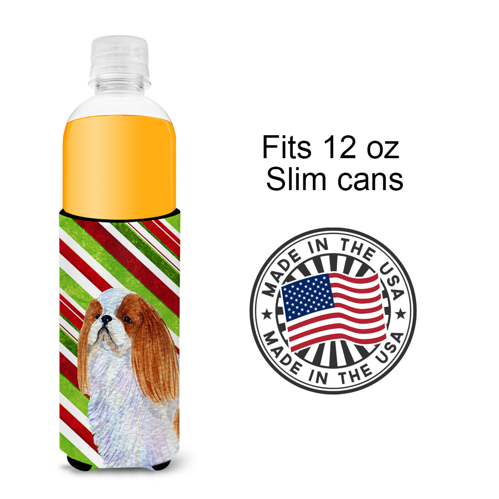 English Toy Spaniel Candy Cane Holiday Christmas Ultra Beverage Insulators for slim cans SS4576MUK.
