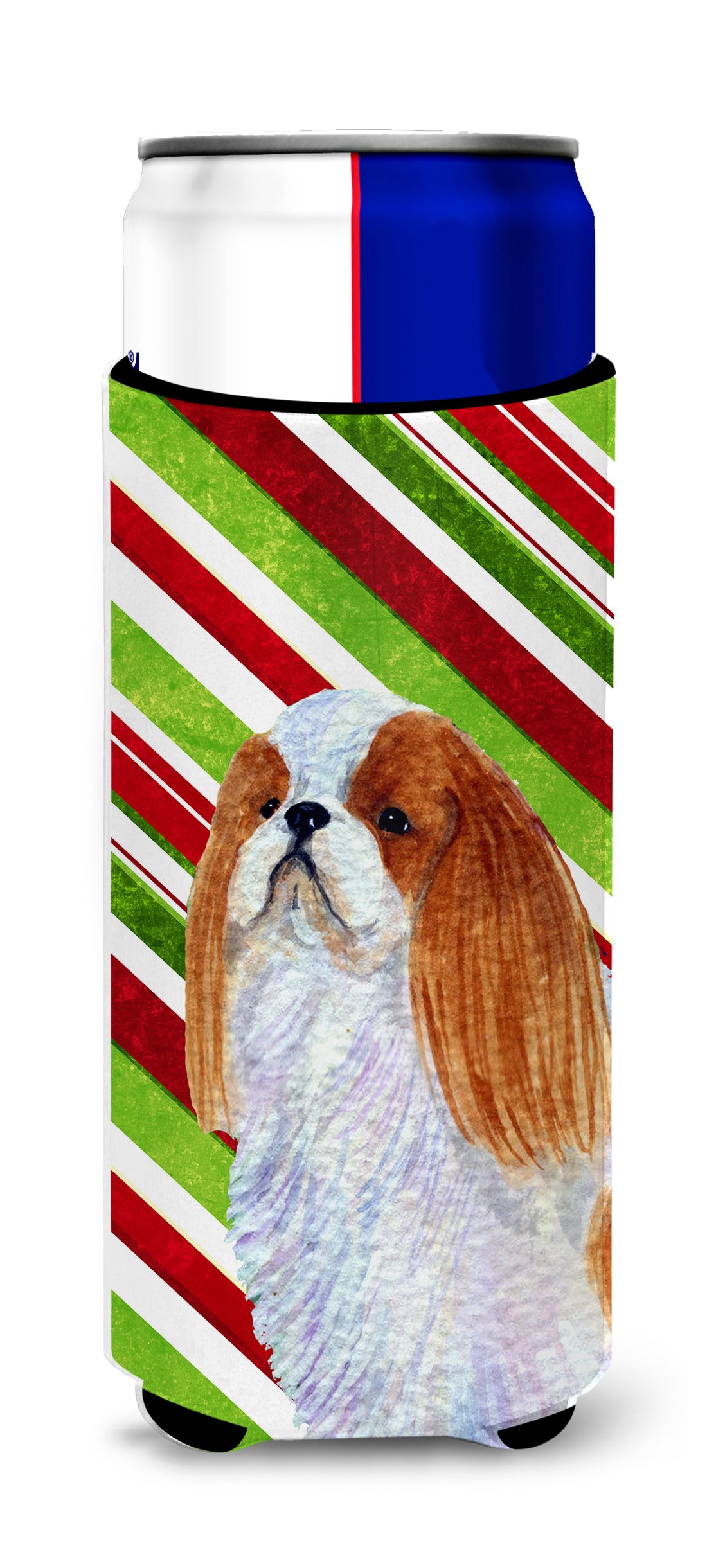 English Toy Spaniel Candy Cane Holiday Christmas Ultra Beverage Insulators for slim cans SS4576MUK.