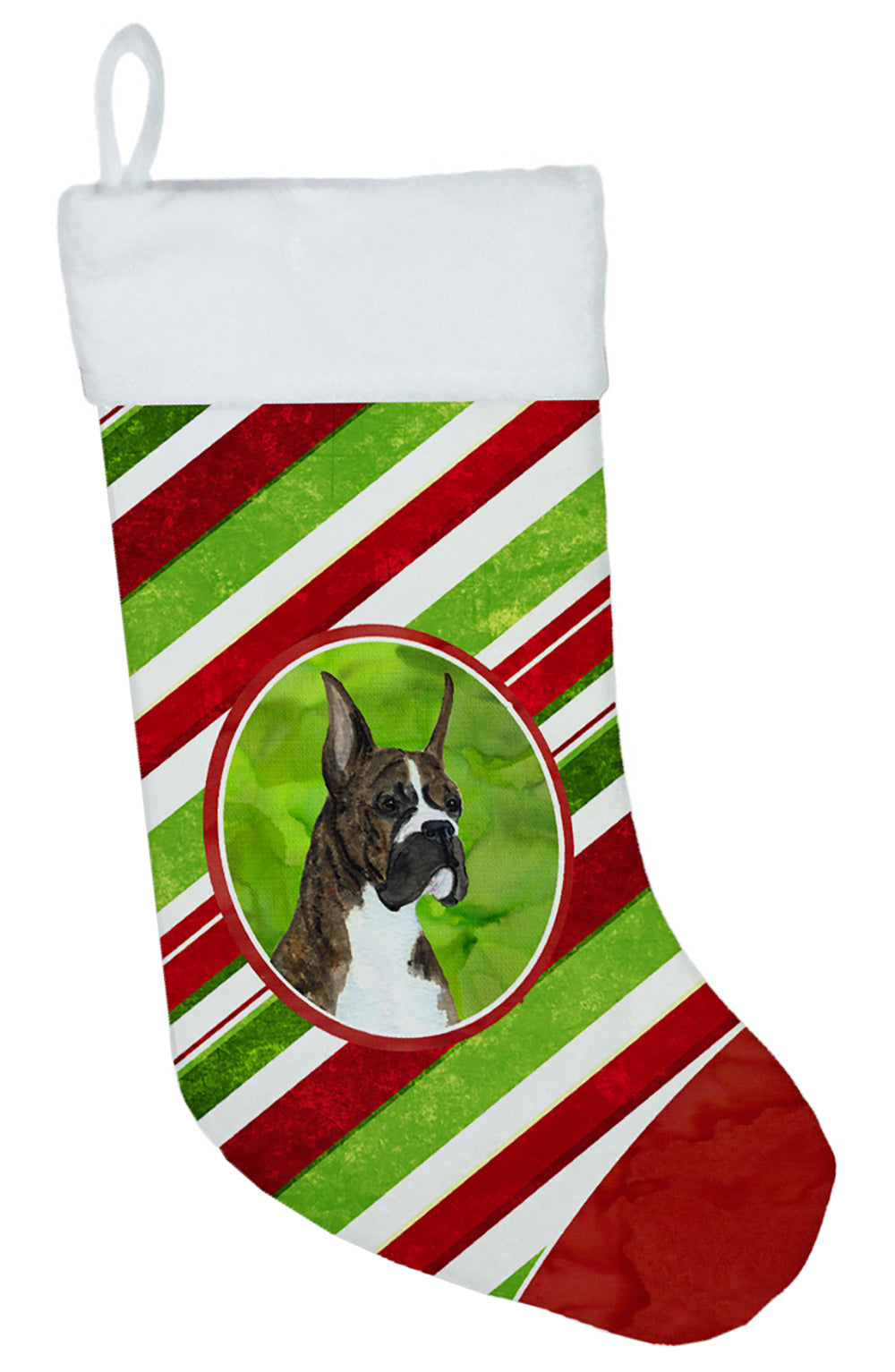 Boxer Brindle Cropped Candy Cane Christmas Stocking SS4577  the-store.com.