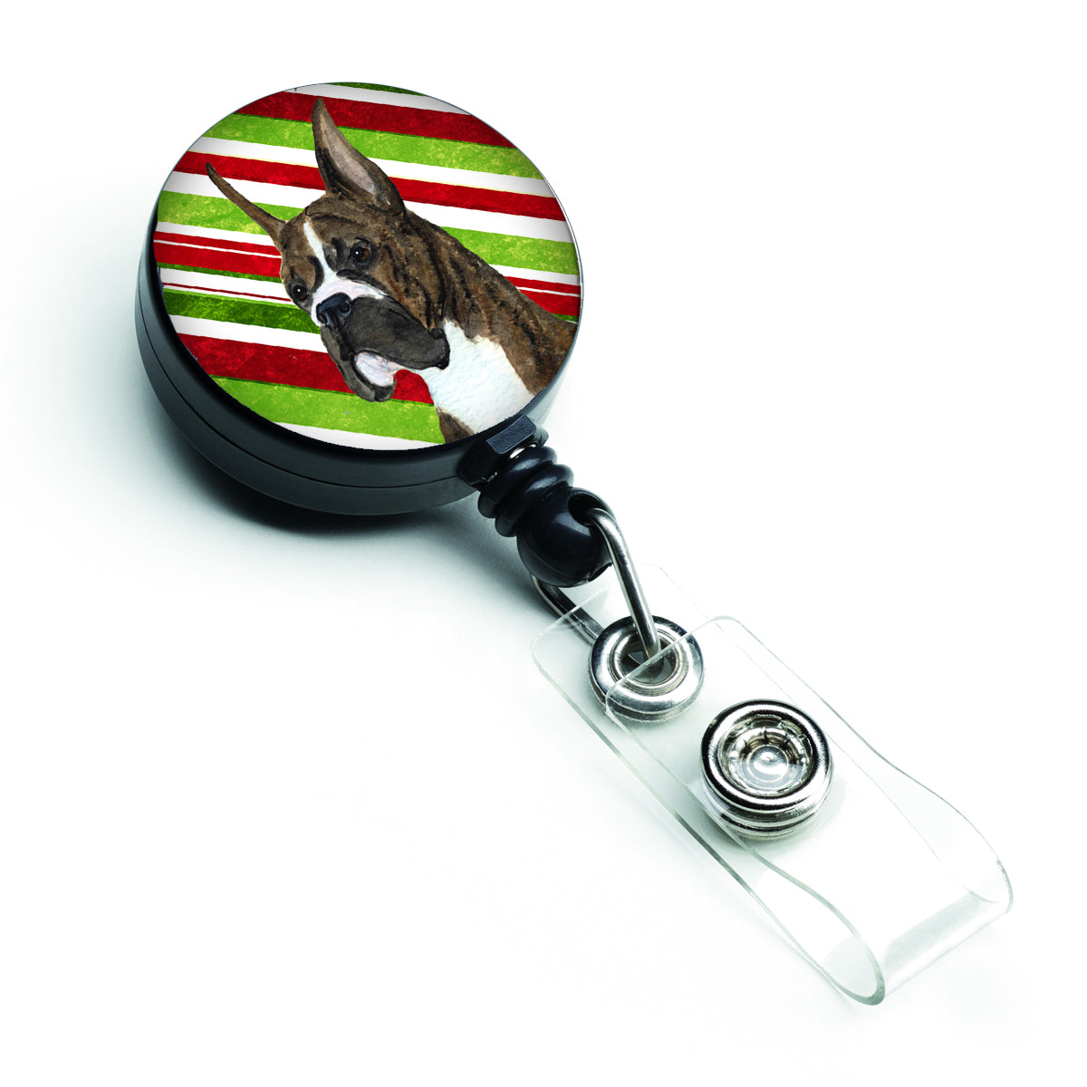 Boxer Candy Cane Holiday Christmas Retractable Badge Reel SS4577BR