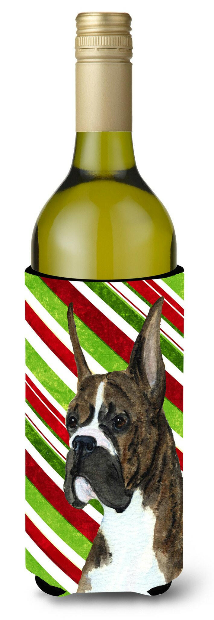 Boxer Candy Cane Holiday Christmas Wine Bottle Beverage Insulator Beverage Insulator Hugger SS4577LITERK by Caroline's Treasures