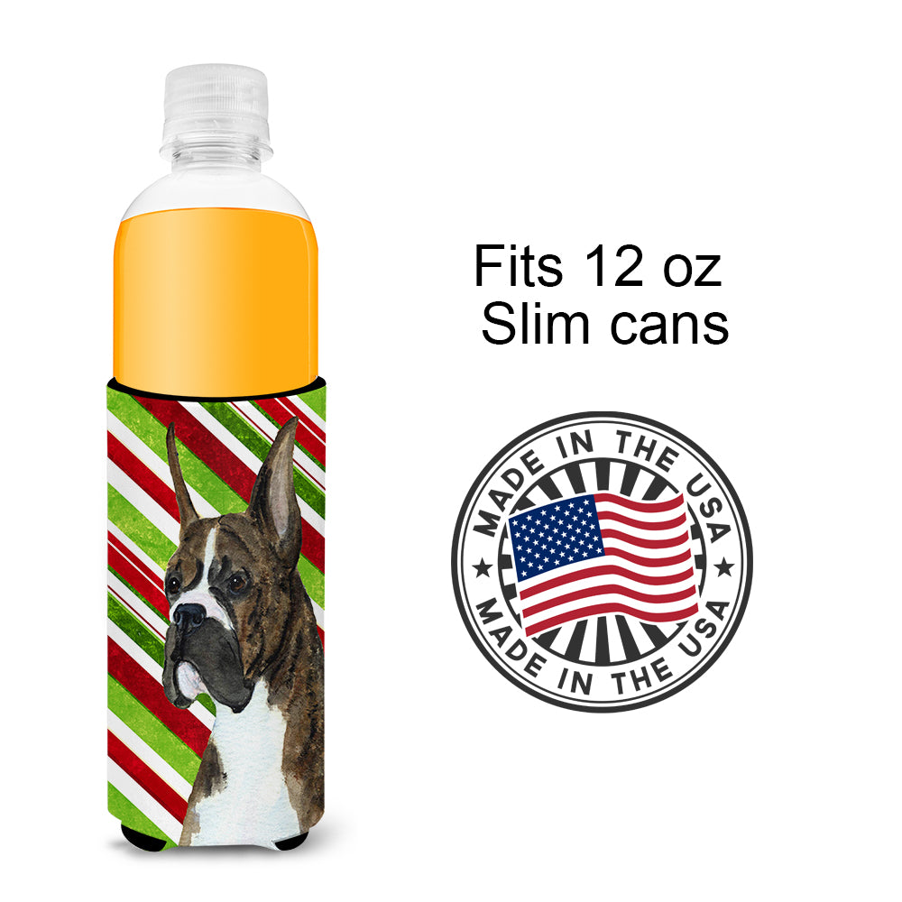 Boxer Candy Cane Holiday Christmas Ultra Beverage Insulators for slim cans SS4577MUK.