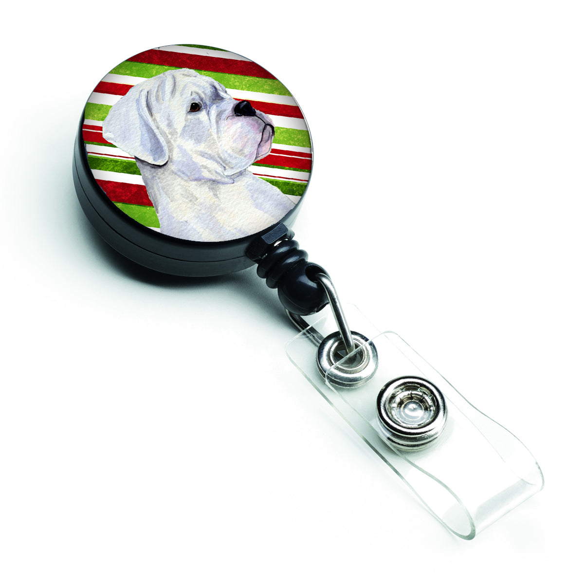 Boxer Candy Cane Holiday Christmas Retractable Badge Reel SS4578BR