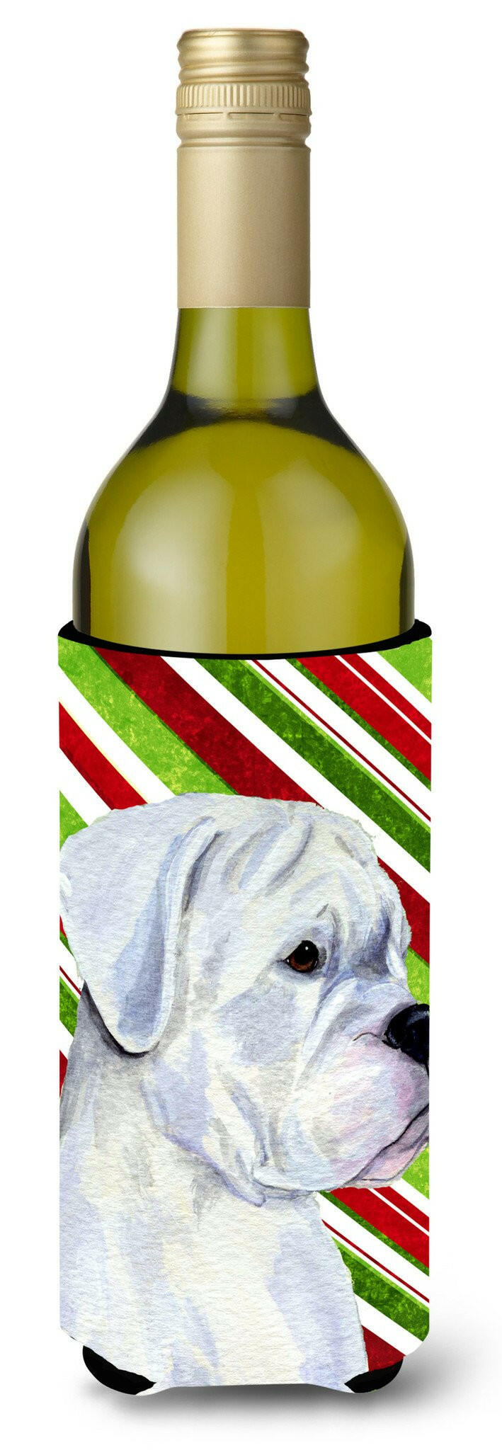 Boxer Candy Cane Holiday Christmas Wine Bottle Beverage Insulator Beverage Insulator Hugger SS4578LITERK by Caroline&#39;s Treasures