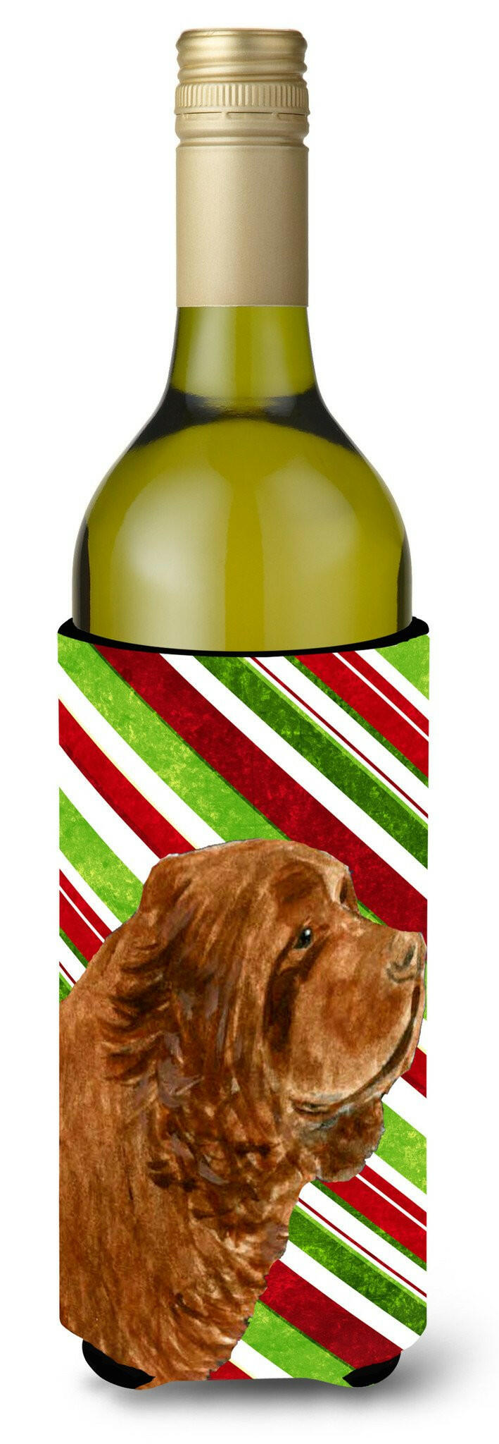 Sussex Spaniel Candy Cane Holiday Christmas Wine Bottle Beverage Insulator Beverage Insulator Hugger by Caroline's Treasures