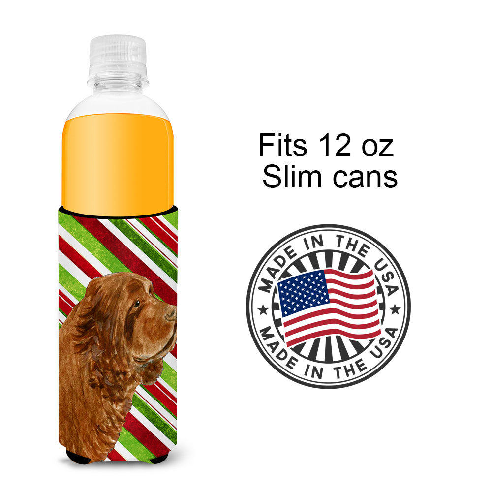 Sussex Spaniel Candy Cane Holiday Christmas Ultra Beverage Insulators for slim cans SS4579MUK.