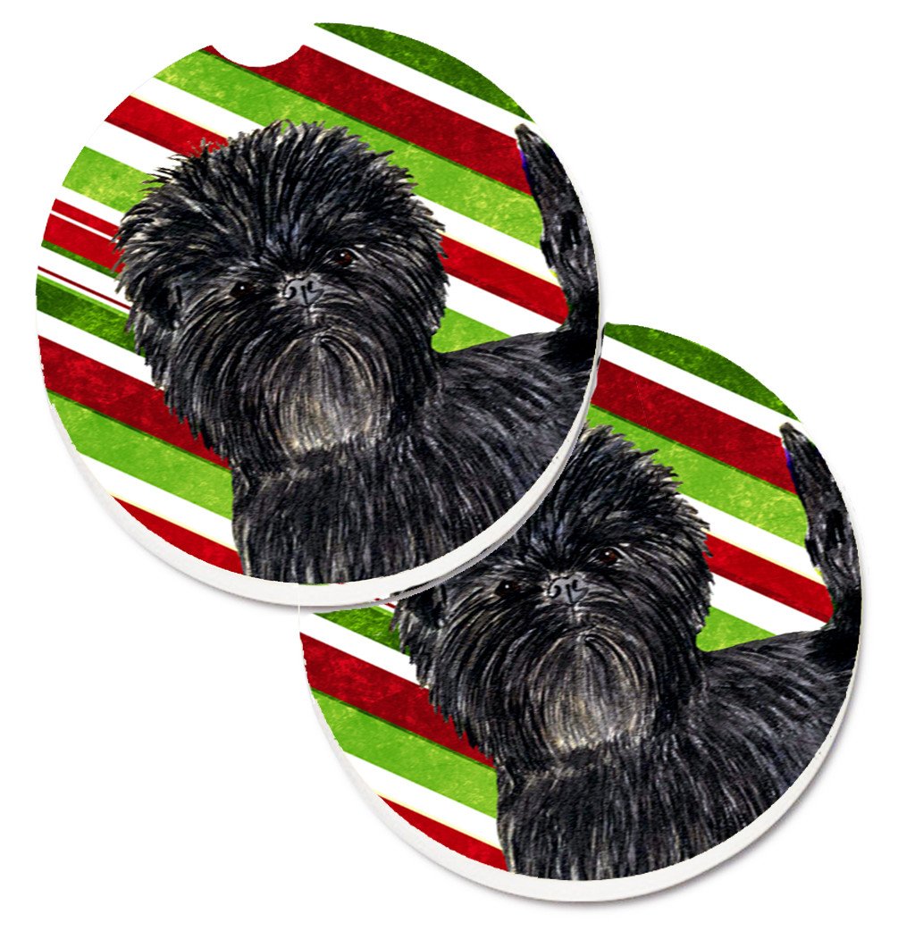 Affenpinscher Candy Cane Holiday Christmas Set of 2 Cup Holder Car Coasters SS4580CARC by Caroline&#39;s Treasures