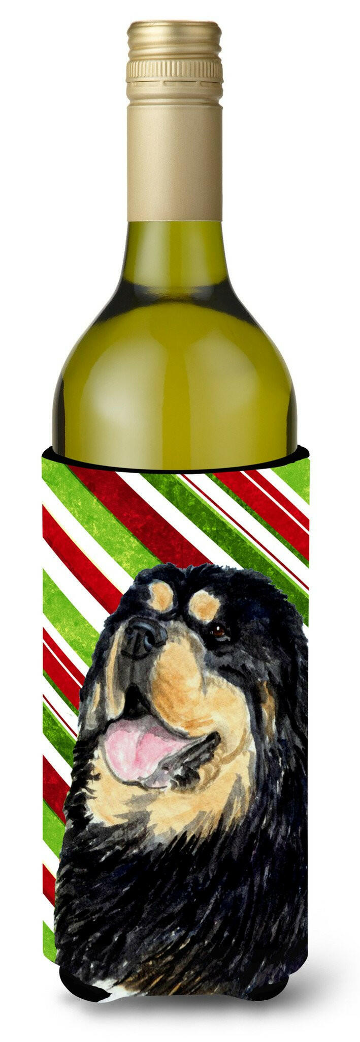 Tibetan Mastiff Candy Cane Holiday Christmas Wine Bottle Beverage Insulator Beverage Insulator Hugger by Caroline&#39;s Treasures