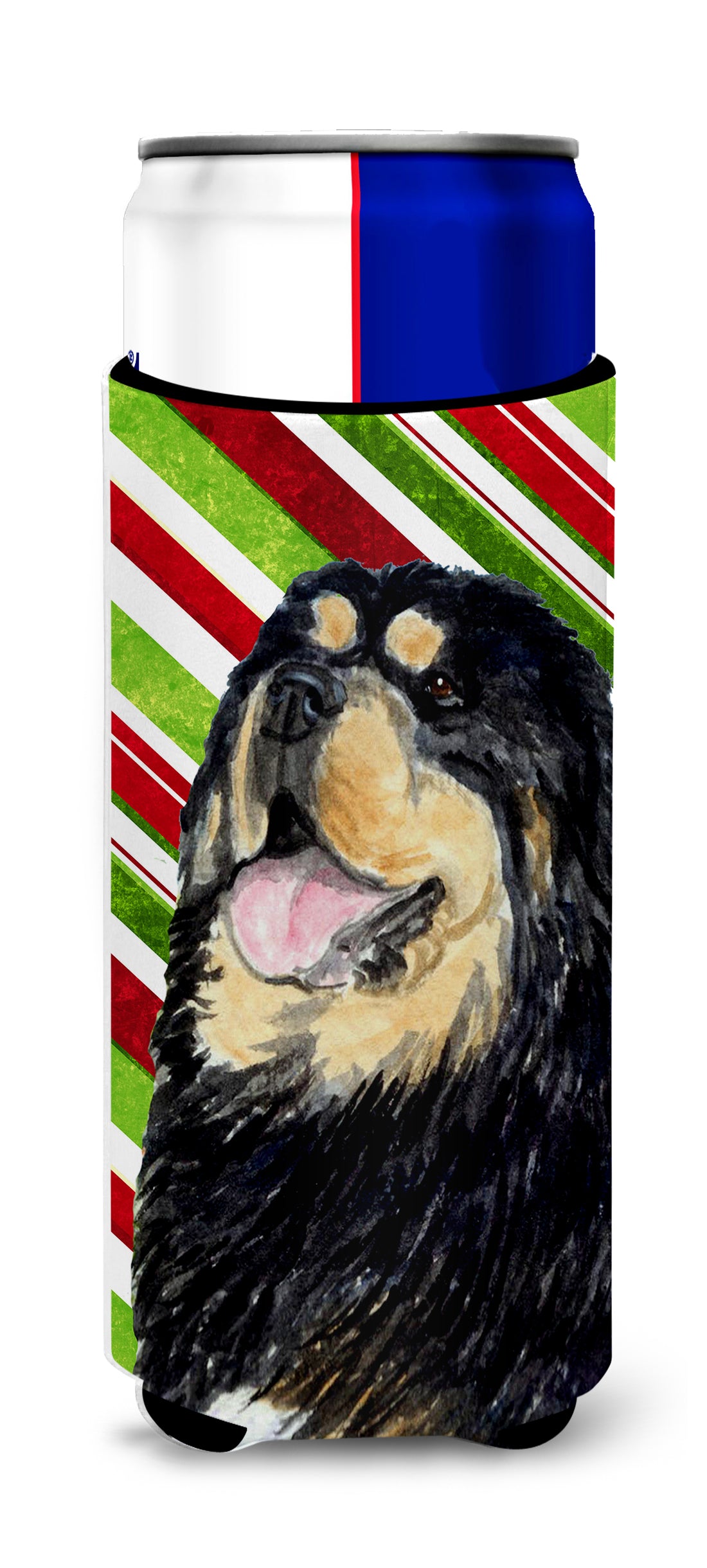 Tibetan Mastiff Candy Cane Holiday Christmas Ultra Beverage Insulators for slim cans SS4581MUK.