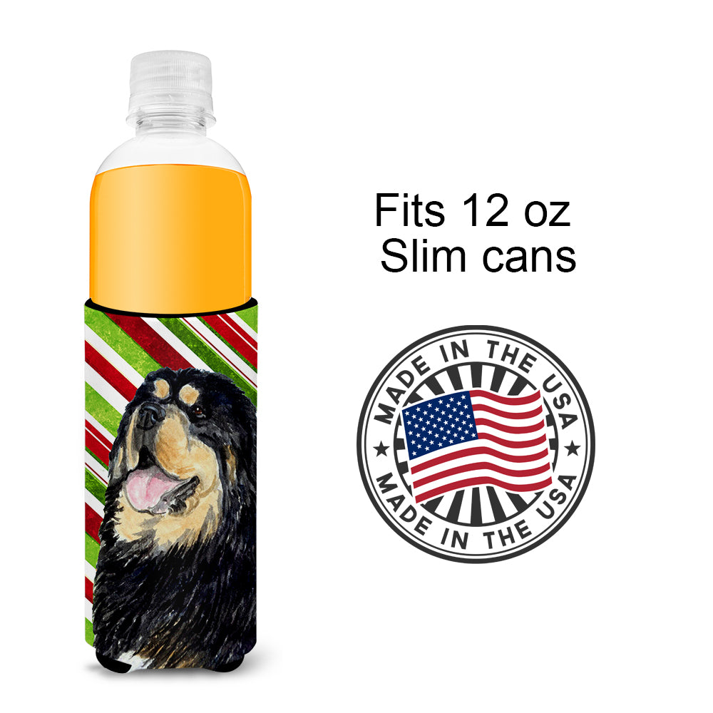 Tibetan Mastiff Candy Cane Holiday Christmas Ultra Beverage Insulators for slim cans SS4581MUK.