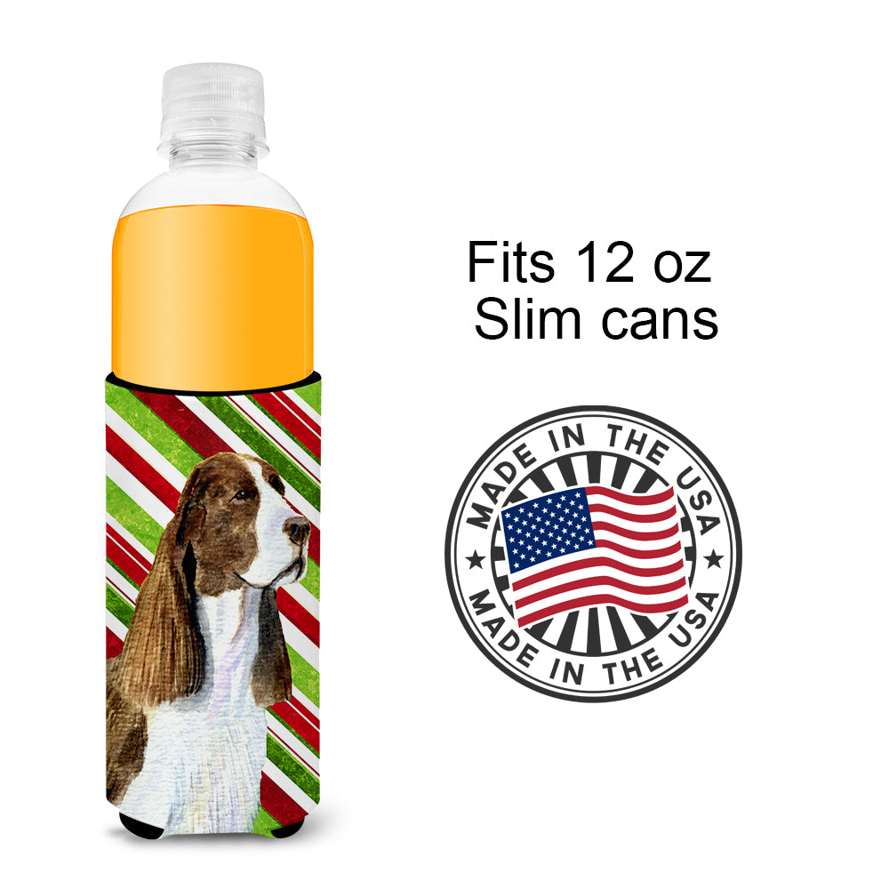 Springer Spaniel Candy Cane Holiday Christmas Ultra Beverage Insulators for slim cans SS4582MUK